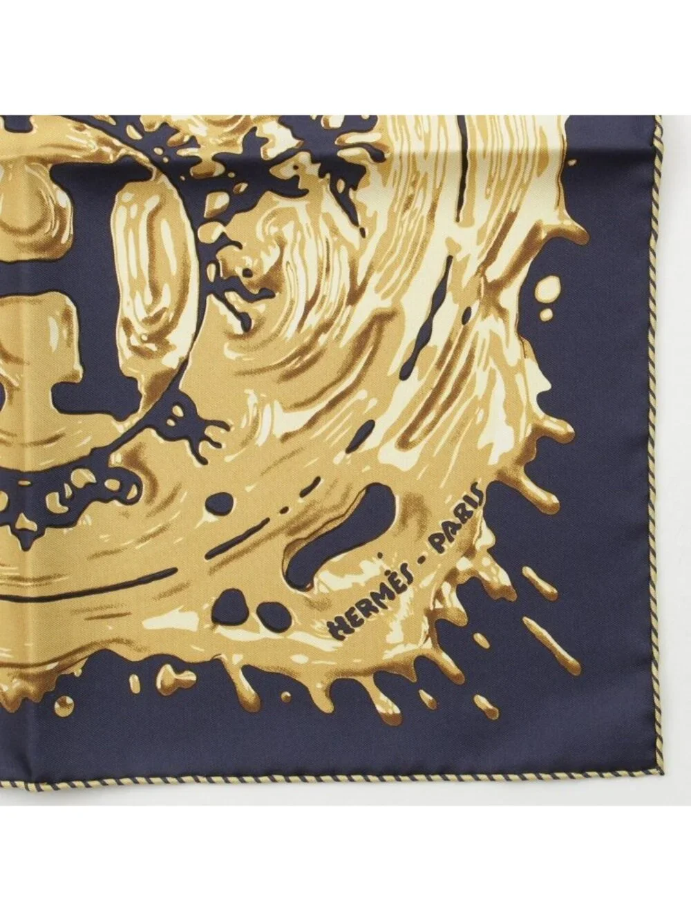 Hermes Carre 45 Peinture Fraiche Freshly Painted Silk Scarf Navy Gold - Picture 5 of 10